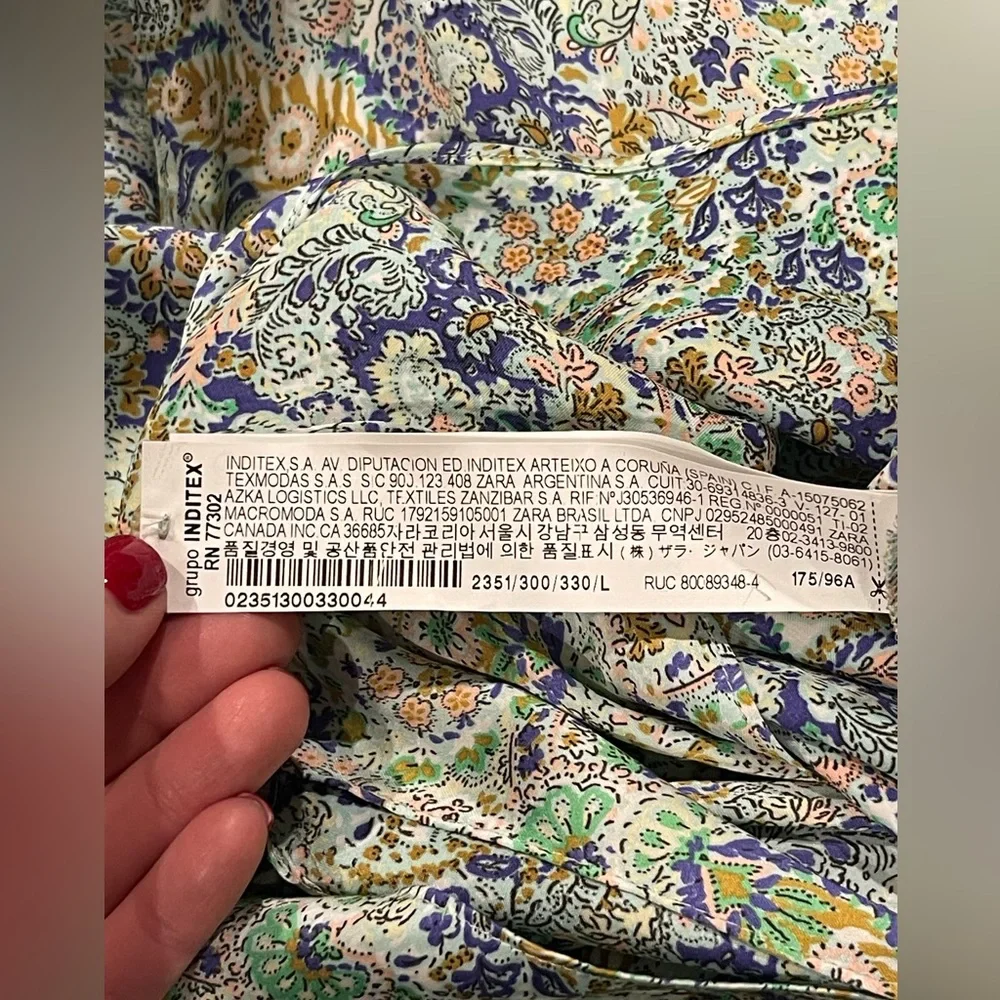 Zara L/S Paisley Tie Front Crop Top 100% Poly - Picture 6 of 7